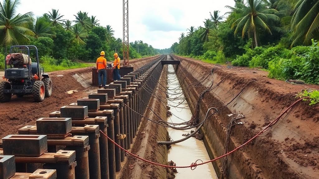 Sheet piling rig working a Guyana site